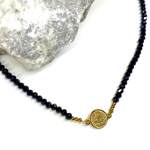 NEW Small Coin Necklace With Black Crystal Necklace - Picture 6 of 12